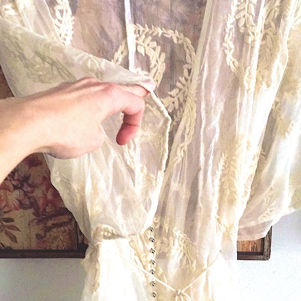 BOHO IVORY EMBROIDERED LONG KIMONO DRESS SHEER ADJUSTABLE KAFTAN S M L - Picture 8 of 12